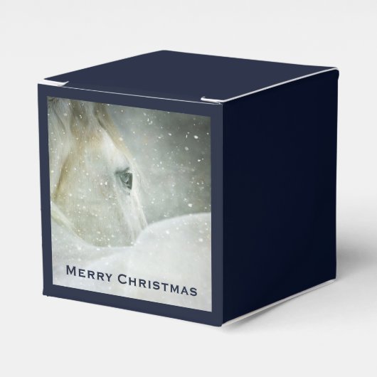 Foto van een prachtig wit paard in de winter bedankdoosjes (Voorkant Zijde)