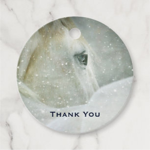 Foto van een prachtig wit paard in de winter bedankjes labels