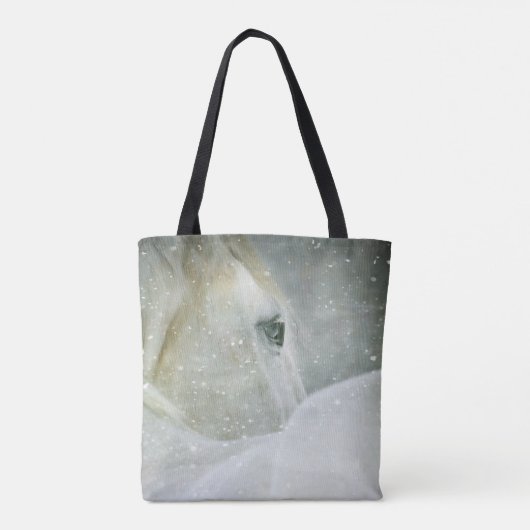 Foto van een prachtig wit paard in de winter tote bag (Achterkant)
