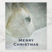 Foto van een prachtig wit paard in de winter wijn etiket (Enkel label)