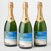 Foto van een prachtig zonnig tropisch strand proos sparkling wijnetiket (Flessen)