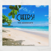 Foto van een prachtig zonnig tropisch strand proos sparkling wijnetiket (Enkel label)