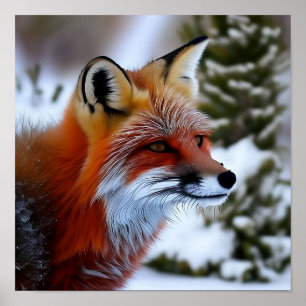 Foto van een Rode Fox in de sneeuw Poster