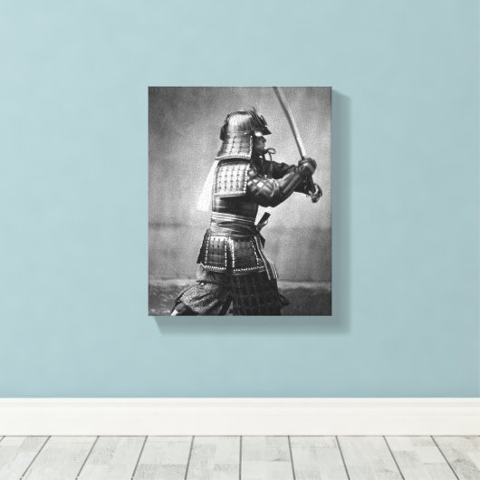 foto van een Samurai c. 1860 Canvas Afdruk (Insitu (Houten vloer))