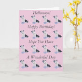 foto van een schattige border collie puppy verjaar kaart (Gele Bloem)