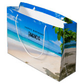 Foto van een Sunny Tropical Beach Verjaardag Groot Cadeauzakje (Achterkant Gekanteld)