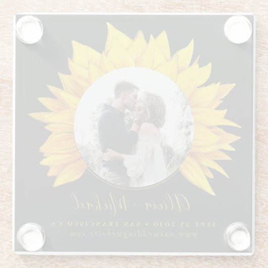 Foto van een trouwe bruiloft, behalve de datum glazen onderzetter (Achterkant)