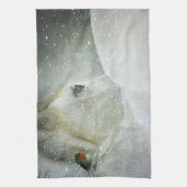 Foto van een White Horse and Bird in Winter Theedoek (Verticaal)