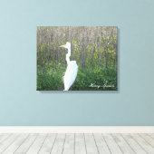 Foto van een wild Egret op canvas. Canvas Afdruk (Insitu (Houten vloer))