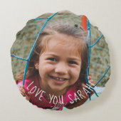 Foto van één zijde: roze en Paarse juffrouw Rond Kussen (Achterkant)