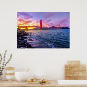 Foto van een zonsondergang over de Golden Gate Bri Poster (Keuken)