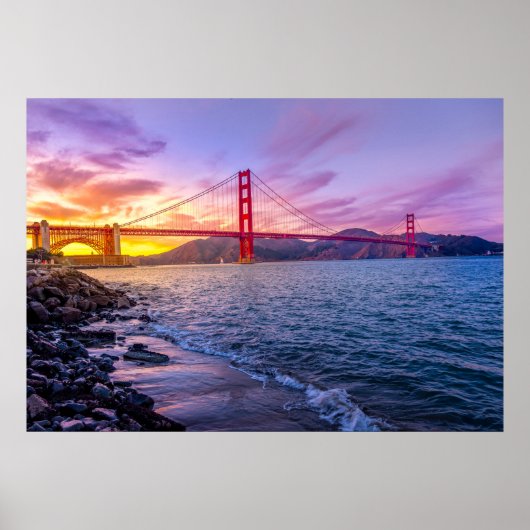 Foto van een zonsondergang over de Golden Gate Bri Poster (Voorkant)