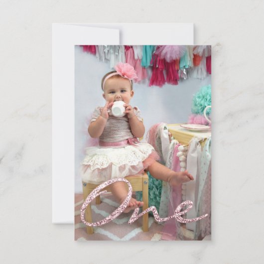 Foto van eerste geboorte Glitter Roos Eén roze Kaart (Achterkant)