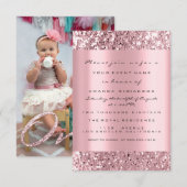 Foto van eerste geboorte Glitter Roos Eén roze Kaart (Voorkant / Achterkant)