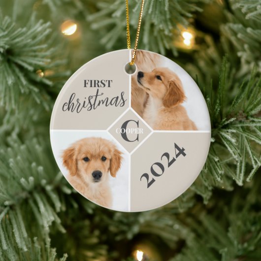 Foto van eerste kerst van puppy 2 keramisch ornament (Boom)