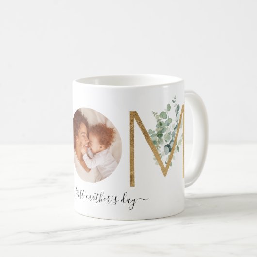 Foto van eerste Moederdag Gold Botanical Koffiemok (Voorkant rechts)