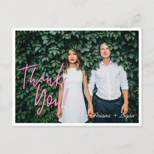 Foto van Electric Love Neon Pink Heart & Typograph Briefkaart (Voorkant)