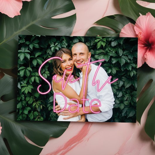 Foto van Electric Love Neon Pink Heart & Typograph Save The Date
