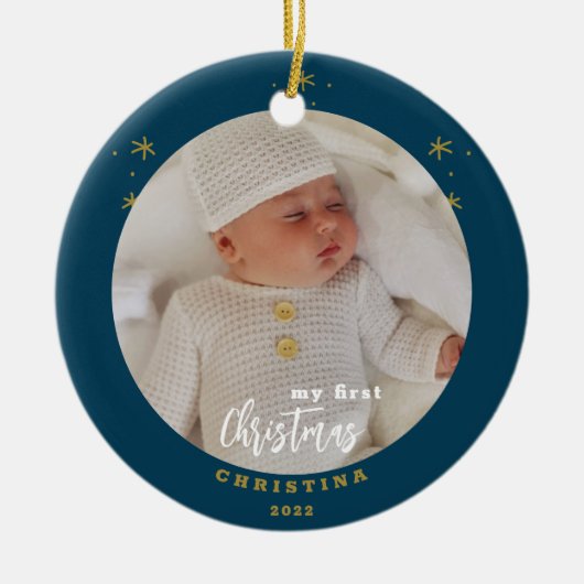 Foto van Elegant 2-Sided My First Kerstbaby Keramisch Ornament (Voorkant)