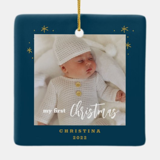 Foto van Elegant 2-Sided My First Kerstbaby Keramisch Ornament (Achterkant)