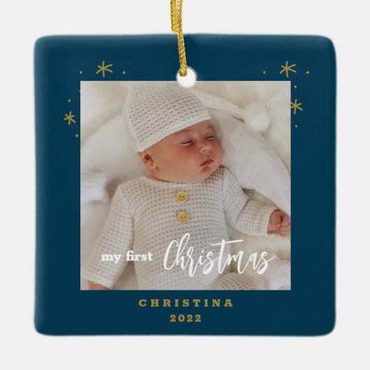 Foto van Elegant 2-Sided My First Kerstbaby Keramisch Ornament (Voorkant)