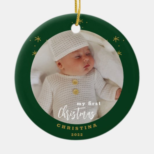Foto van Elegant 2-Sided My First Kerstbaby Keramisch Ornament (Voorkant)
