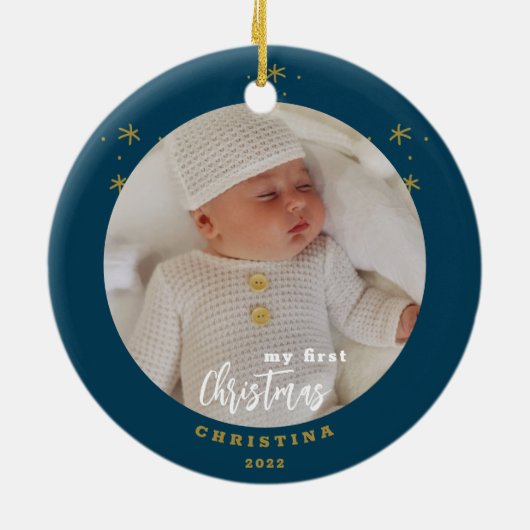 Foto van Elegant 2-Sided My First Kerstbaby Keramisch Ornament (Achterkant)