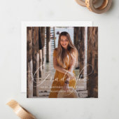 Foto van Elegant Afstuderen wit script Notitiekaartje (Voorkant / Achterkant in situ)