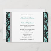 Foto van Elegant Aqua Blue en Black Damask Wedding Kaart (Achterkant)