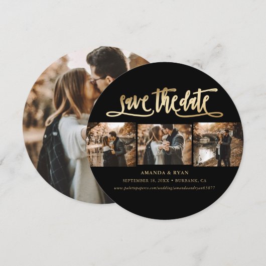 Foto van Elegant Black and Gold Wedding Save The Date (Voorkant / Achterkant)