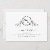Foto van Elegant Black en White Monogram Weddensch Save The Date (Voorkant)