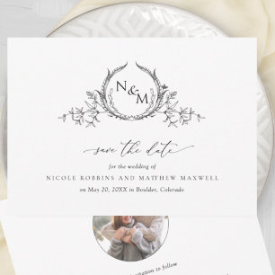 Foto van Elegant Black en White Monogram Weddensch Save The Date