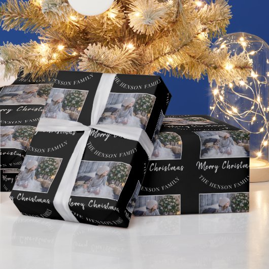 Foto van Elegant Black Merry-kerstscript Cadeaupapier (Feestdagen)