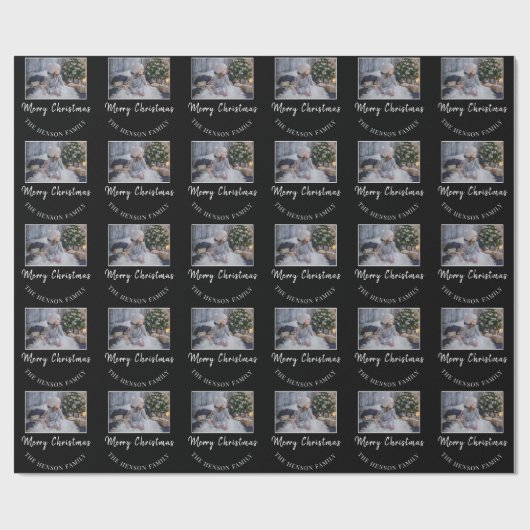 Foto van Elegant Black Merry-kerstscript Cadeaupapier (Vlak)