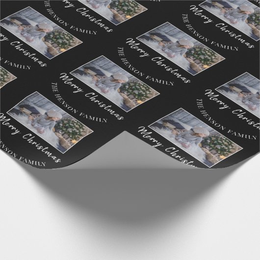 Foto van Elegant Black Merry-kerstscript Cadeaupapier (Hoek)