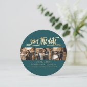 Foto van Elegant Blauwgroen en Gold Wedding Save The Date (Staand voorkant)