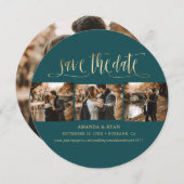 Foto van Elegant Blauwgroen en Gold Wedding Save The Date (Voorkant / Achterkant)