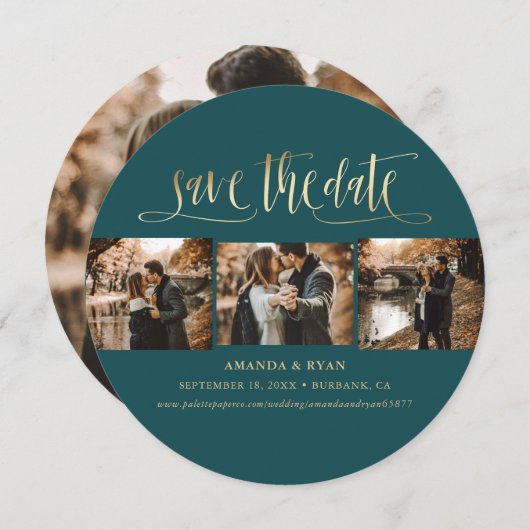 Foto van Elegant Blauwgroen en Gold Wedding Save The Date (Voorkant / Achterkant)