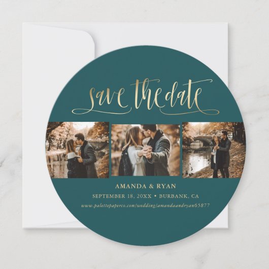 Foto van Elegant Blauwgroen en Gold Wedding Save The Date (Voorkant)