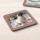 Foto van Elegant Brown en White Monogram Bier Onderzetter (Linkerzijde)