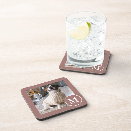 Foto van Elegant Brown en White Monogram Bier Onderzetter (Rechterzijde)