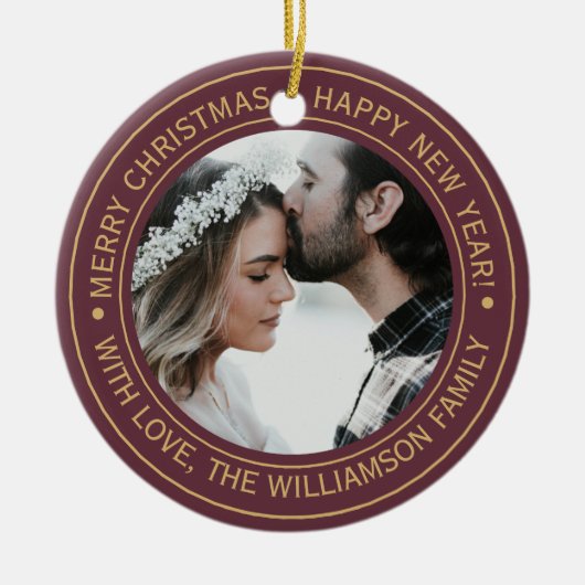 Foto van Elegant Burgundy - kerstmonogram Keramisch Ornament (Voorkant)