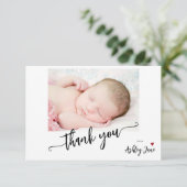 Foto van Elegant calligraphy baby shower Bedankkaart (Staand voorkant)