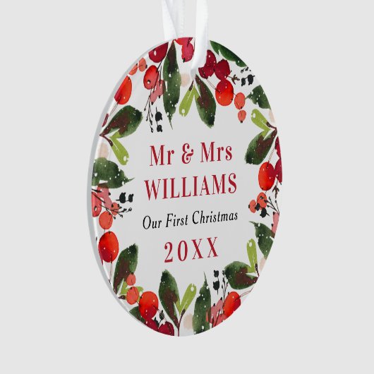 Foto van Elegant First Kerstfeest Greenery Wedding Ornament (voorkant)