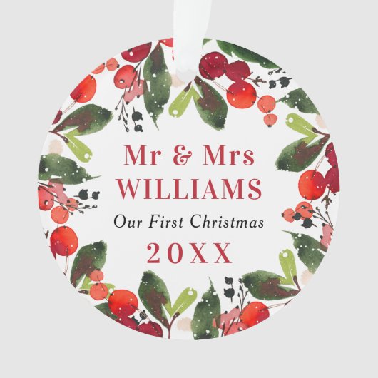 Foto van Elegant First Kerstfeest Greenery Wedding Ornament (voorkant)