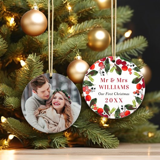 Foto van Elegant First Kerstfeest Greenery Wedding Ornament