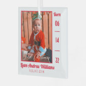 Foto van Elegant First Kerstmis Baby Birth Stats Glas Ornament (Voorkant links)