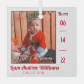 Foto van Elegant First Kerstmis Baby Birth Stats Glas Ornament (Voorkant)