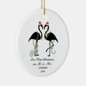 Foto van Elegant Flamingo First Kersttrouwtocht Keramisch Ornament (Rechts)