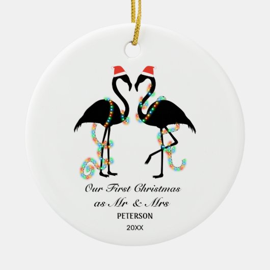 Foto van Elegant Flamingo First Kersttrouwtocht Keramisch Ornament (Voorkant)